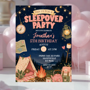 Boho Roze Kampeer Slaapfeest Verjaardag Kaart