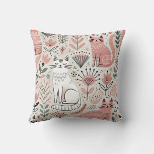 Boho Roze Kattenpatroon Decoratief Kussen