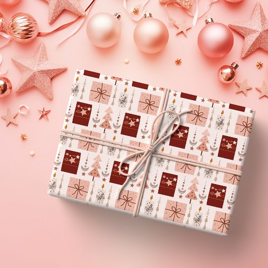 Boho Roze Kerst Cadeaupapier