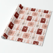Boho Roze Kerst Cadeaupapier (Uitgerold)