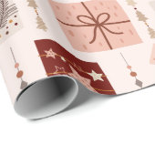 Boho Roze Kerst Cadeaupapier (Rol Hoek)