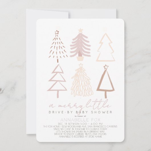 Boho roze kerstbomen drive-by Baby shower Kaart (Voorkant)