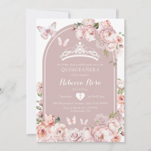 Boho Roze Koninklijke Kroon Vlinder Meisje Mis Qui Kaart (Voorkant)