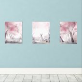 Boho Roze Landschap Wall Art Set van 3 (Houten vloer)