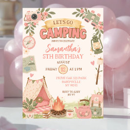 Boho Roze Laten we gaan kamperen Verjaardag Kaart