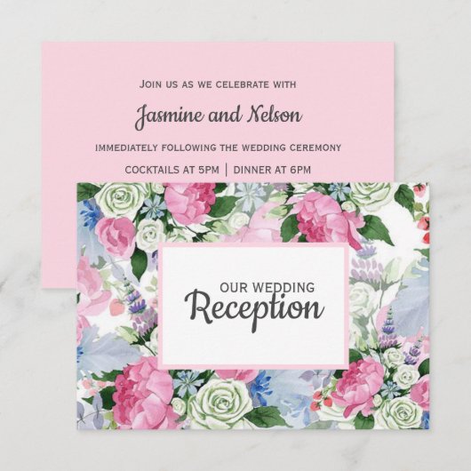Boho roze lavendel blauwe weide BRUILOFT RECEPTIE RSVP Kaartje (Voorkant / Achterkant)