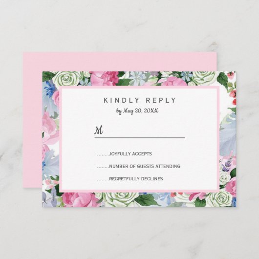 Boho roze lavendel blauwe weide verlaagt Bruiloft  RSVP Kaartje (Voorkant / Achterkant)