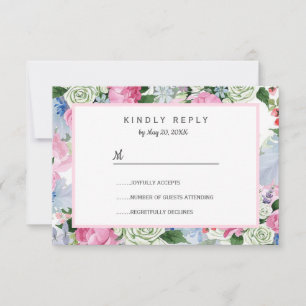 Boho roze lavendel blauwe weide verlaagt Bruiloft RSVP Kaartje