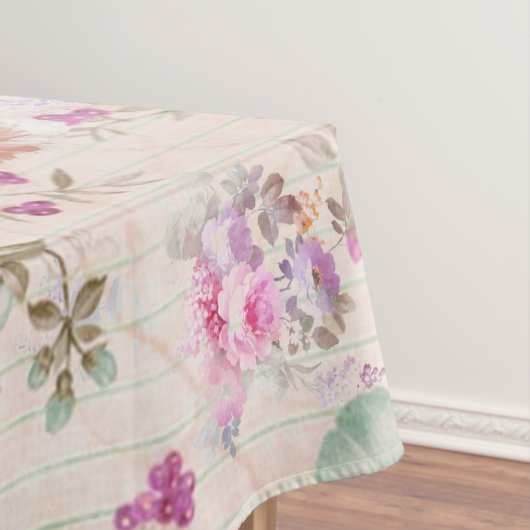 boho roze lavender koraalflorale strepen tafelkleed (Voorbeeld)