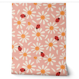 Boho Roze Lieveheersbeestjes en Madeliefjes Behang