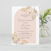 Boho roze lijst Quinceanera uitnodiging (Staand voorkant)