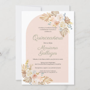 Boho roze lijst Quinceanera uitnodiging