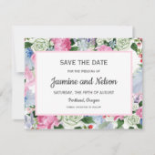 Boho roze Lila blauw Bloemen Bruiloft Save the dat RSVP Kaartje (Voorkant)
