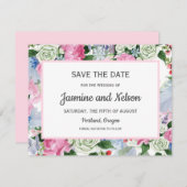 Boho roze Lila blauw Bloemen Bruiloft Save the dat RSVP Kaartje (Voorkant / Achterkant)