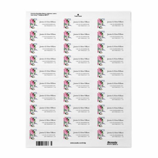 Boho Roze Lila wilde bloemen bruiloft gepersonalis Etiket (Full Sheet)