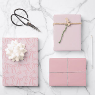 Boho Roze Lint Boogjes Patroon Op Poeder Blozen Ro Inpakpapier Vel