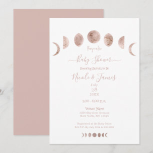 Boho Roze Maanfasen Moderne Minimal Baby Shower Kaart