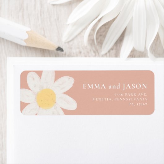 Boho Roze Madeliefje Bloem Retouradres Sticker (Insitu)