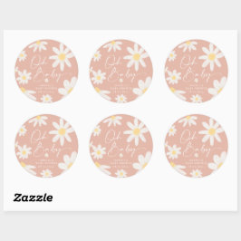 Boho Roze Madeliefje Bloem Ronde Sticker