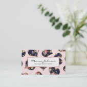 Boho roze marineblauw gouden valentijn bloemenhart visitekaartje (Staand voorkant)