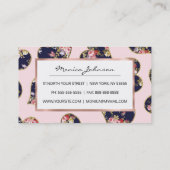 Boho roze marineblauw gouden valentijn bloemenhart visitekaartje (Achterkant)