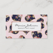 Boho roze marineblauw gouden valentijn bloemenhart visitekaartje (Voorkant)