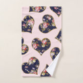 Boho roze marinesblauw goudvalentijn florale harte bad handdoek (Handdoek)