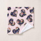 Boho roze marinesblauw goudvalentijn florale harte bad handdoek (Wasdoekje)