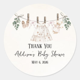 Boho Roze Meisje Babykleding Baby shower Ronde Sticker