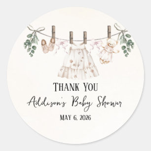 Boho Roze Meisje Babykleding Baby shower Ronde Sticker