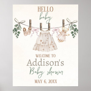Boho Roze Meisje Babykleding Baby shower Welkom Poster