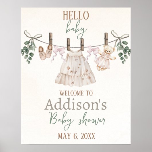 Boho Roze Meisje Babykleding Baby shower Welkom Poster (Voorkant)