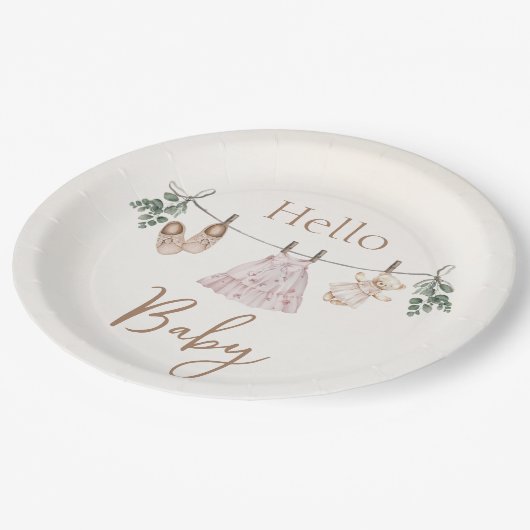 Boho roze Meisje Babykleding Papieren Bordje (Gekanteld)