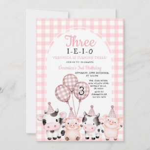 Boho Roze Meisje Drie-I-E-I-O Verjaardag boerderij Kaart