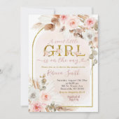 Boho Roze Meisje Pampas Grass Herfst Baby shower Kaart (Voorkant)