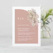 Boho Roze Minimalistische Monogram Half Arch Weddi Kaart (Staand voorkant)