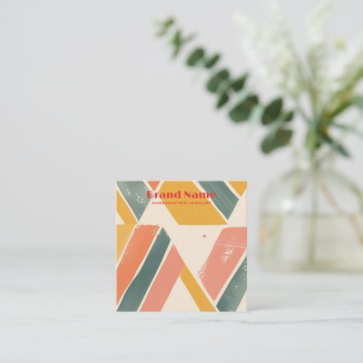Boho roze mix minimalistische kunst oorbel display vierkante visitekaartje (Staand voorkant)