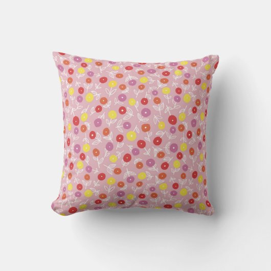 Boho Roze Modern Bloemmotief Kussen (Voorkant)