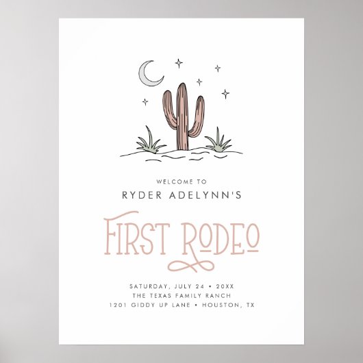 Boho Roze Modern Meisjes Eerste Rodeo 1e Verjaarda Poster (Voorkant)
