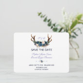 Boho Roze Navy Blauw Bloemantenne Save The Date (Staand voorkant)