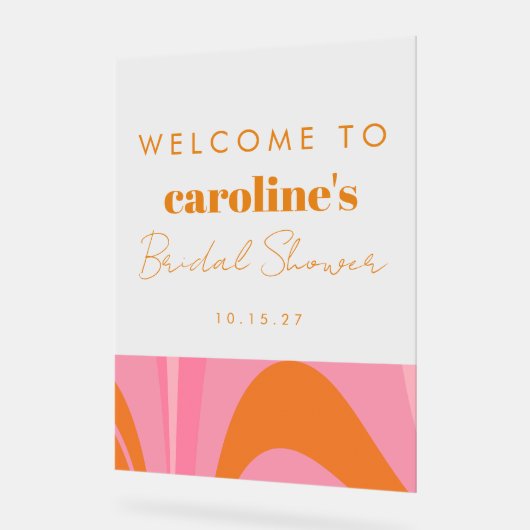 Boho Roze Oranje Abstract Aangepaste Bruidsdouche Acryl Bord (Hoek)