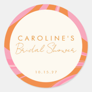 Boho Roze Oranje Abstract Aangepaste Bruidsdouche Ronde Sticker