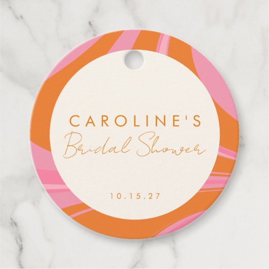 Boho Roze Oranje Abstract Huwelijksfeest Bedankjes Labels (Voorkant)