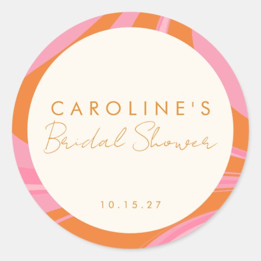 Boho Roze Oranje Abstracte Aangepaste Bruidsdouche Ronde Sticker (Voorkant)