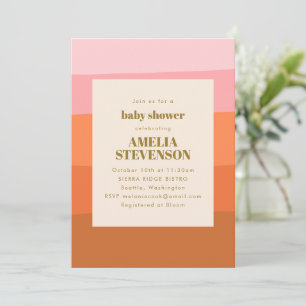Boho Roze Oranje Abstracte Strepen Baby Shower Kaart
