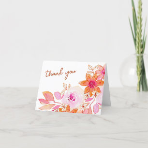 Boho Roze Oranje Bloemen Bruiloft Uitnodiging Vouw