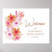 Boho Roze Oranje Bloemen Bruiloft Verwelkoming Poster (Voorkant)