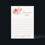 Boho Roze Oranje Bloemen Bruiloft voor de Bruid Advieskaart<br><div class="desc">Boho Waterverf Roze Oranje Bloemen Bruidsfeest Advies voor de Bruid Kaart</div>