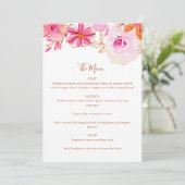 Boho Roze Oranje Bloemen Custom Bruiloft Menu (Staand voorkant)