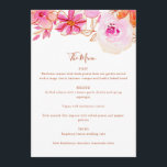 Boho Roze Oranje Bloemen Custom Bruiloft Menu<br><div class="desc">Boho Waterverf Roze Oranje Bloemen Custom Bruiloft Menu</div>